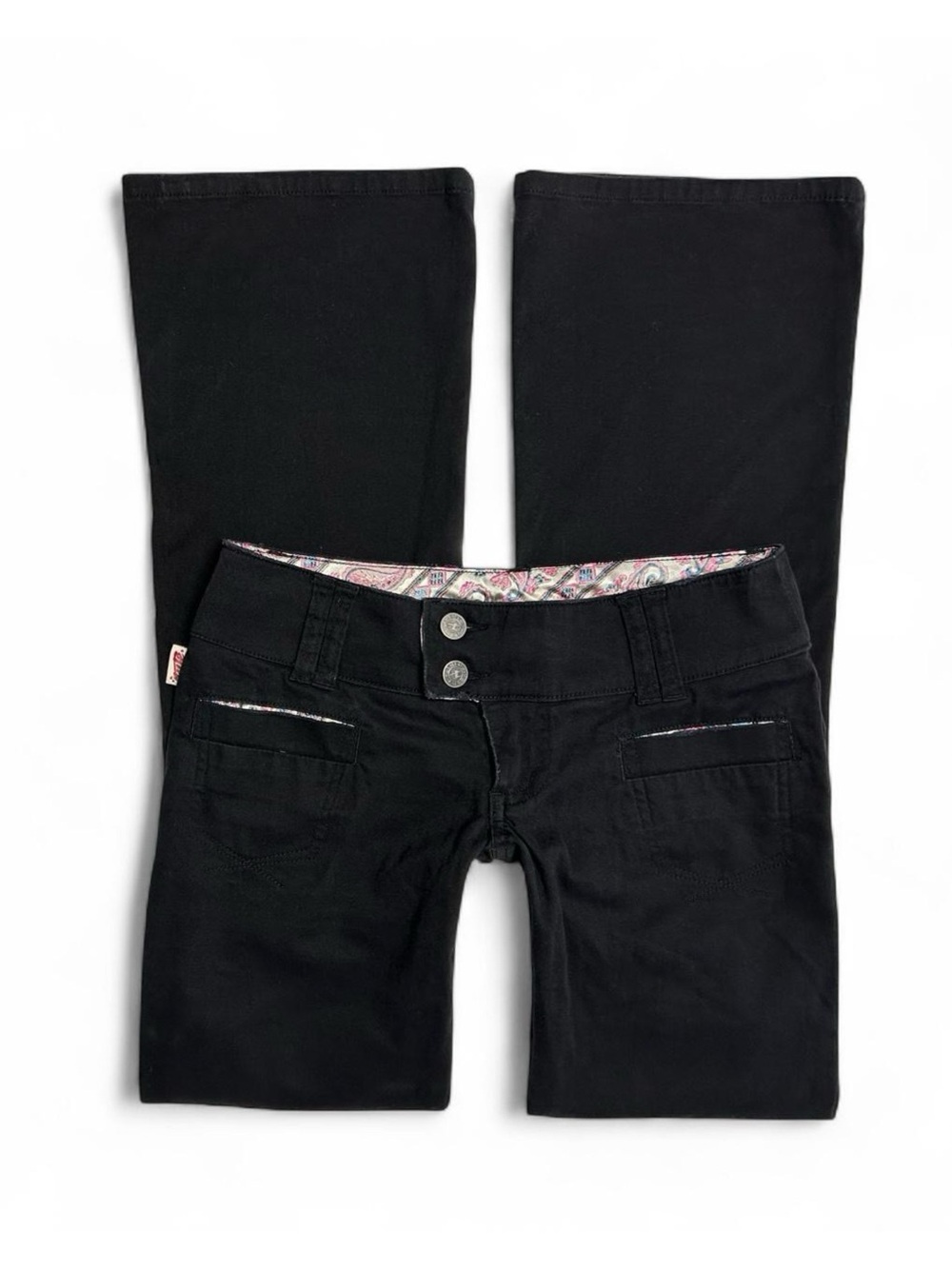 Vintage 90s/2000s Tyte Jeans Black Flared Trousers with Satin Paisley Lining